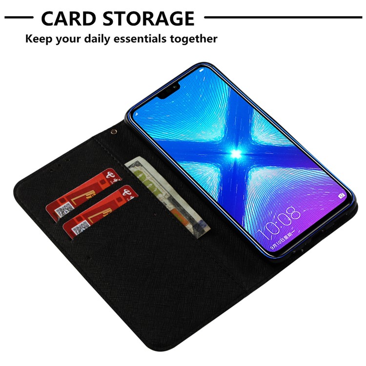 Light Spot Decor Pattern Printing PU Leather Flip Phone Shell for Huawei Honor 8X / Honor View 10 Lite - Blue Flower-6