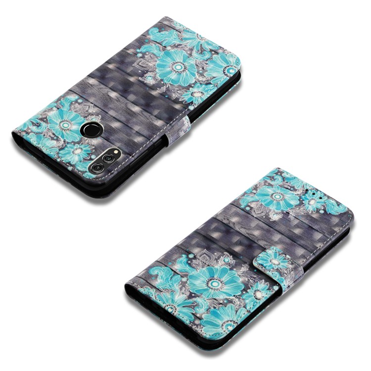 Light Spot Decor Pattern Printing PU Leather Flip Phone Shell for Huawei Honor 8X / Honor View 10 Lite - Blue Flower-7