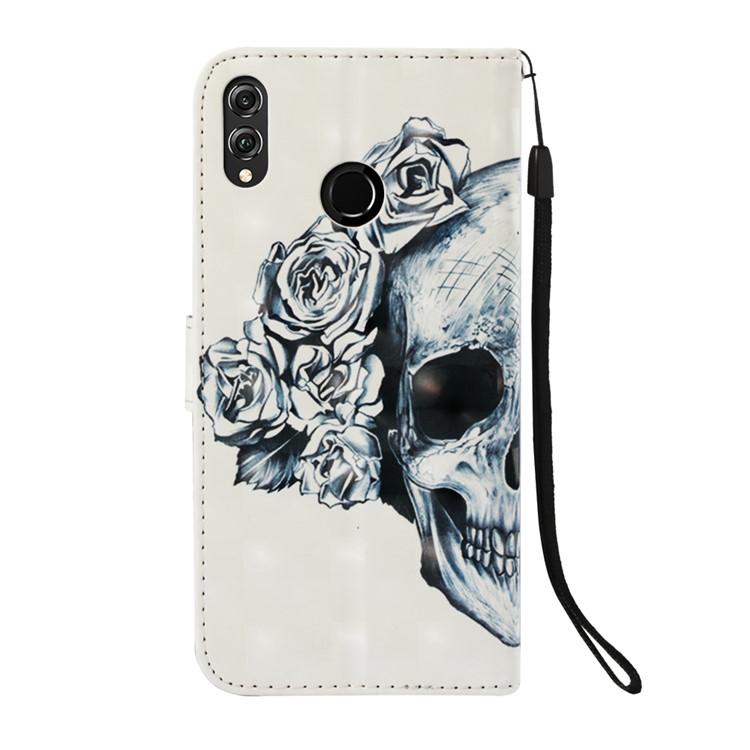 Light Spot Decor Pattern Printing PU Leather Protection Cell Phone Case for Huawei Honor 8X / Honor View 10 Lite - Flowered Skull-3