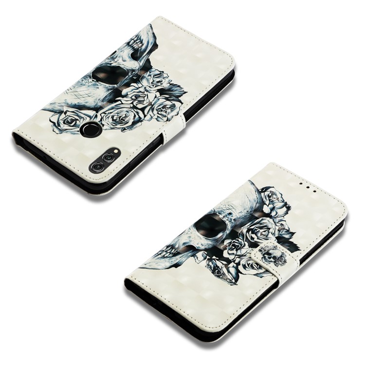 Light Spot Decor Pattern Printing PU Leather Protection Cell Phone Case for Huawei Honor 8X / Honor View 10 Lite - Flowered Skull-7