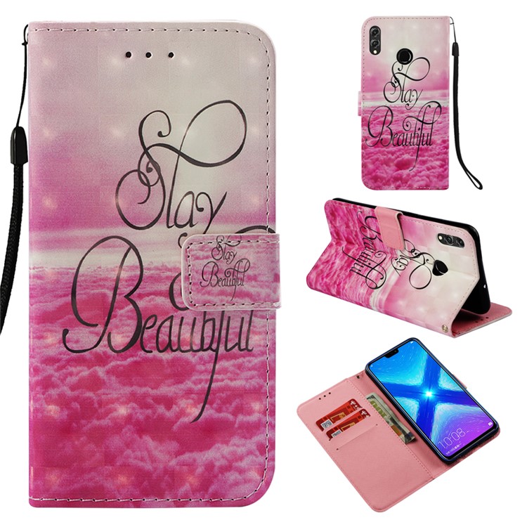Light Spot Decor Pattern Printing Stand Wallet Leather Mobile Phone Shell for Huawei Honor 8X / Honor View 10 Lite - Stay Beautiful-1