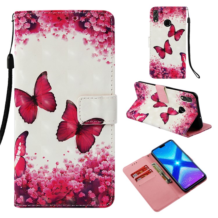 Light Spot Decor Pattern Printing PU Leather Cover Shell with Card Slots for Huawei Honor 8X / Honor View 10 Lite - Butterfly and Flower-1