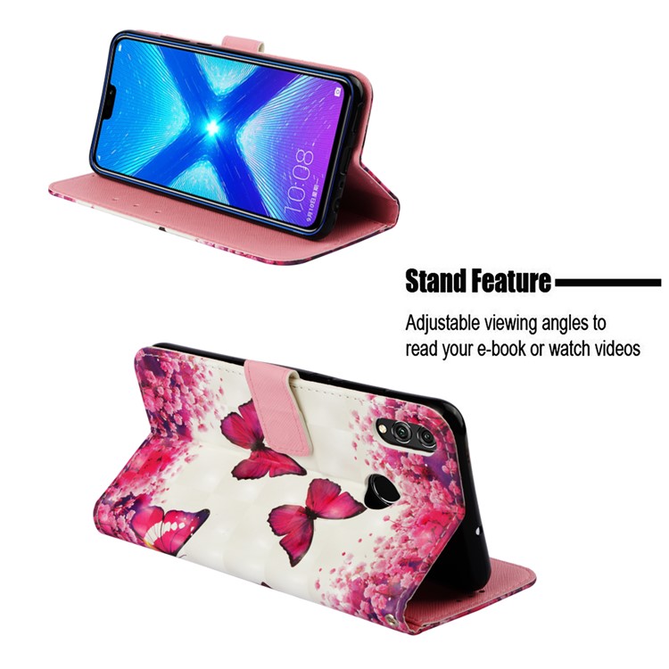 Light Spot Decor Pattern Printing PU Leather Cover Shell with Card Slots for Huawei Honor 8X / Honor View 10 Lite - Butterfly and Flower-4