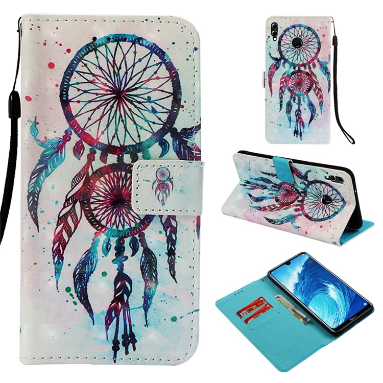 Light Spot Decor Pattern Printing Leather Magnetic Wallet Shell for Huawei Honor 8X Max - Feather Dream Catcher-1