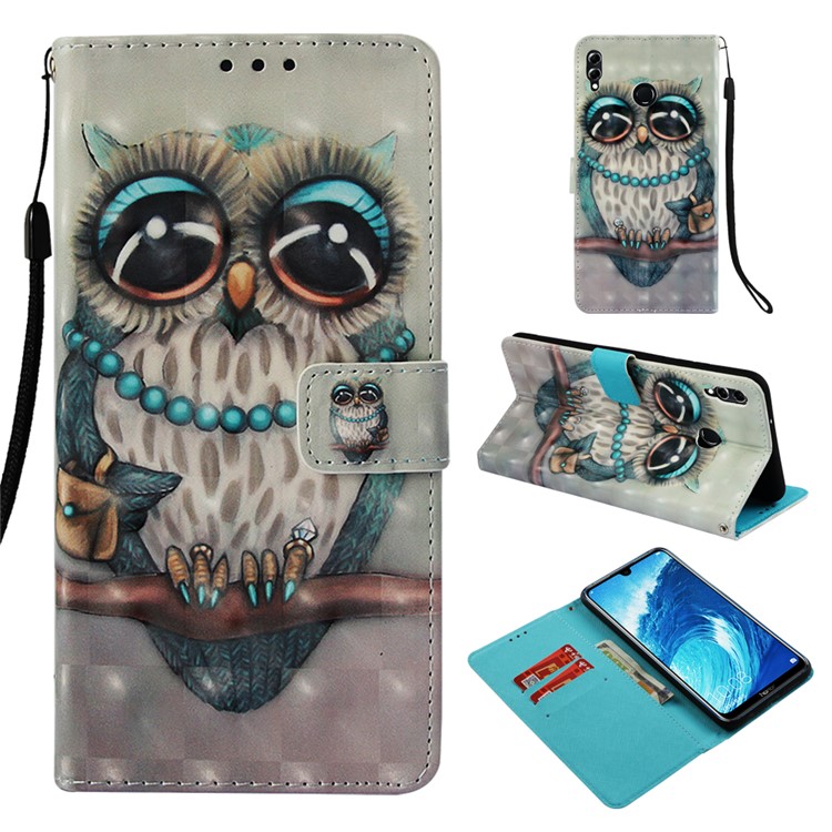 Light Spot Decor Pattern Printing Leather Card Holder Phone Casing for Huawei Honor 8X Max - Owl Standing on the Branch-1