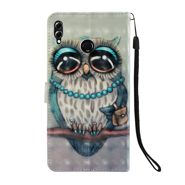Light Spot Decor Pattern Printing Leather Card Holder Phone Casing for Huawei Honor 8X Max - Owl Standing on the Branch-3