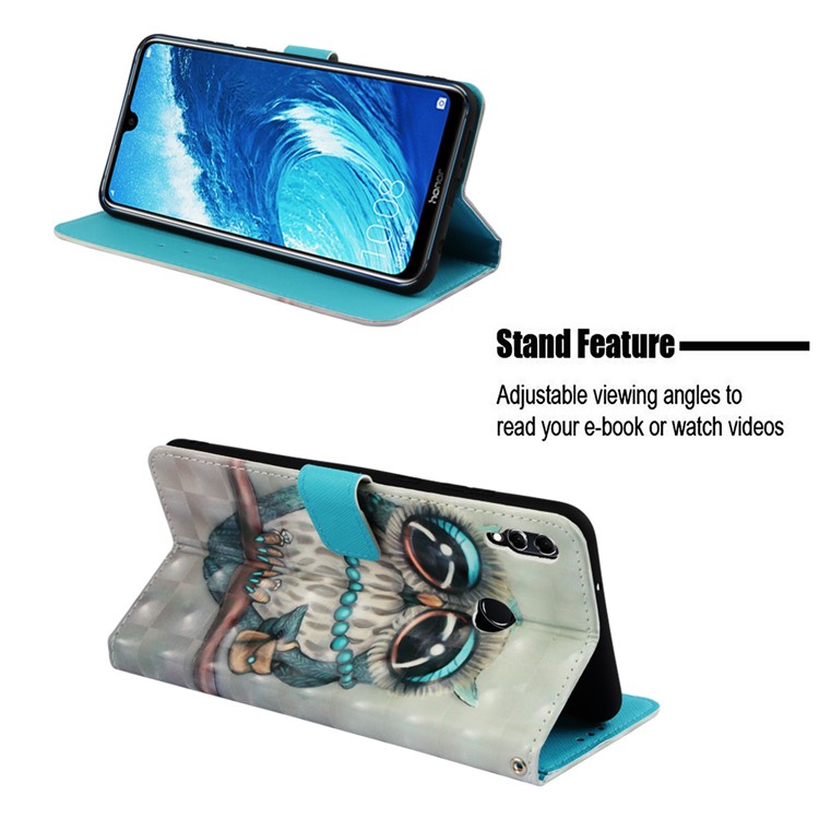 Light Spot Decor Pattern Printing Leather Card Holder Phone Casing for Huawei Honor 8X Max - Owl Standing on the Branch-4