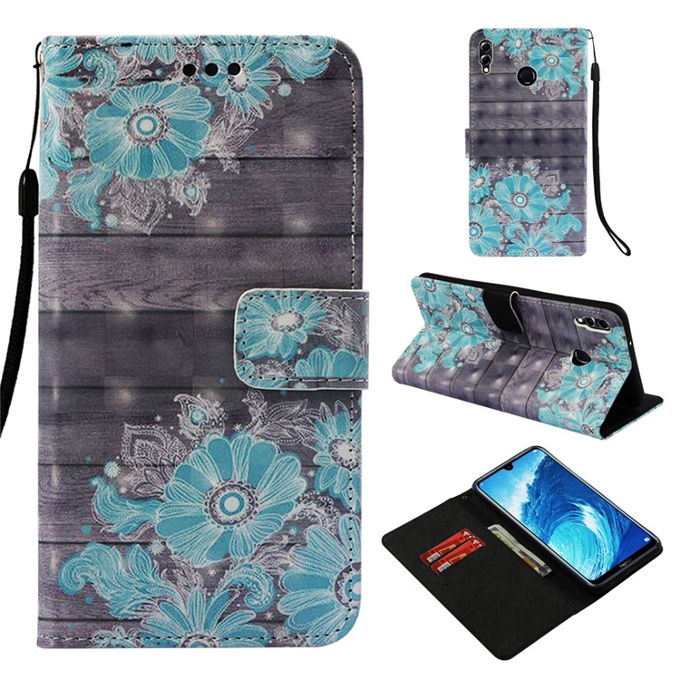 Light Spot Decor Pattern Printing Leather Phone Cover with Card Slots for Huawei Honor 8X Max - Blue Flower-1