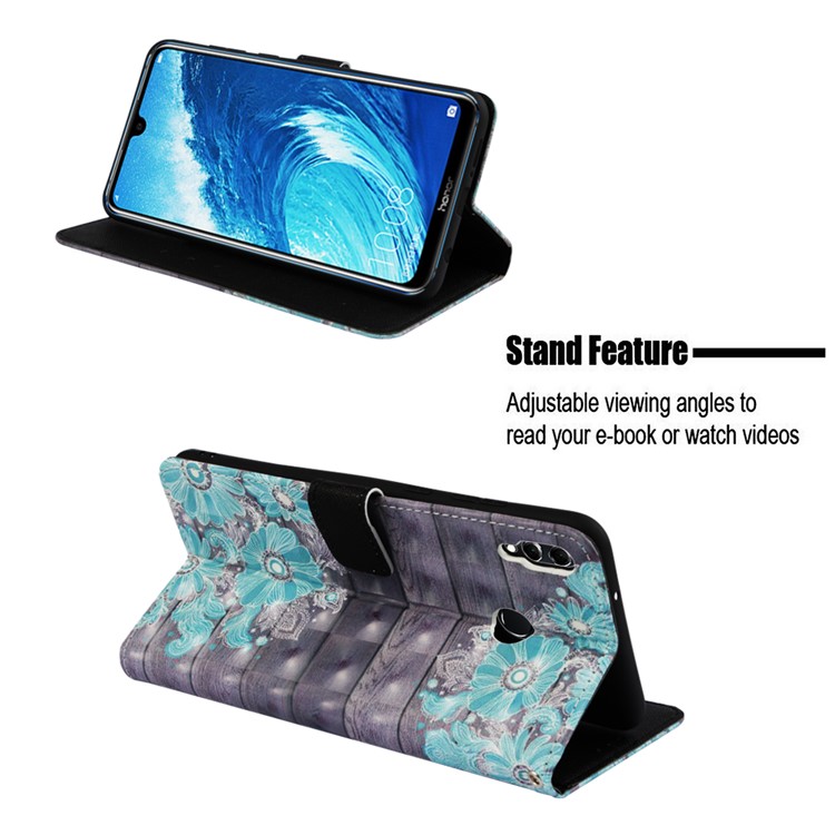 Light Spot Decor Pattern Printing Leather Phone Cover with Card Slots for Huawei Honor 8X Max - Blue Flower-4