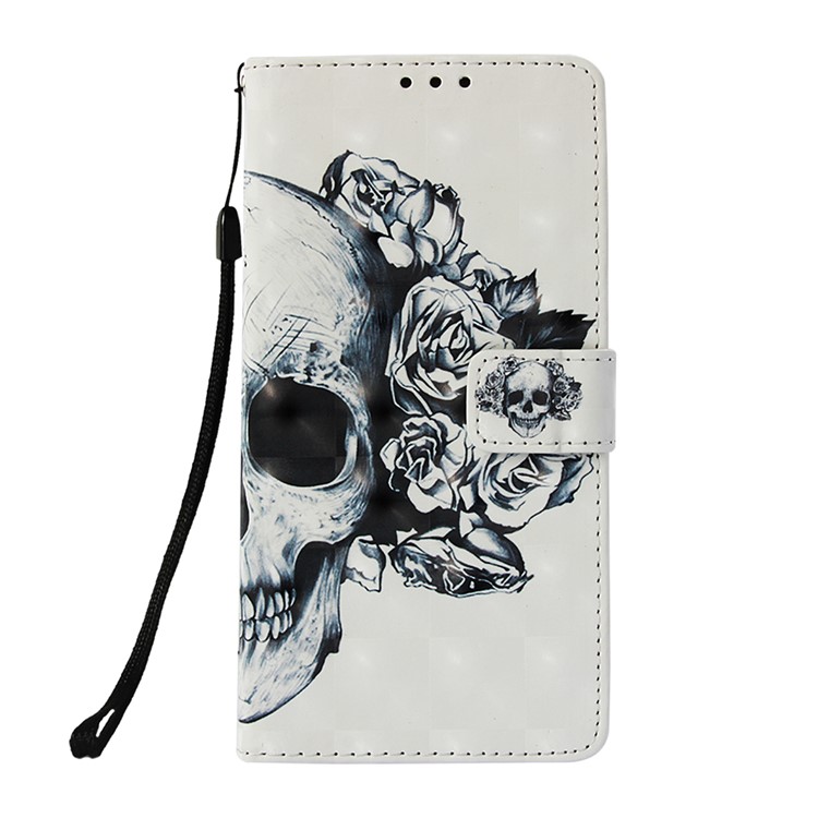 Light Spot Decor Pattern Printing Leather Wallet Phone Shell for Huawei Honor 8X Max - Flowered Skull-2