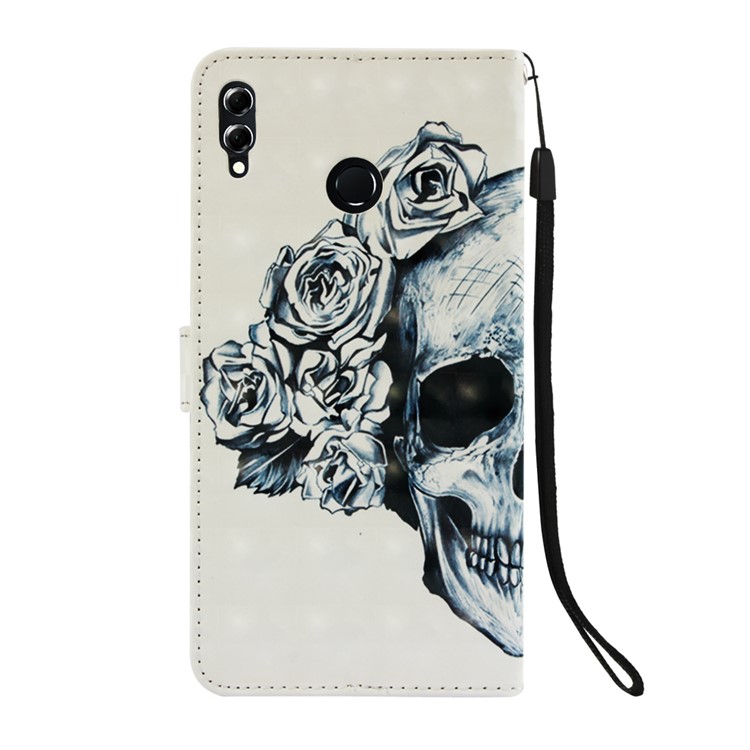 Light Spot Decor Pattern Printing Leather Wallet Phone Shell for Huawei Honor 8X Max - Flowered Skull-3