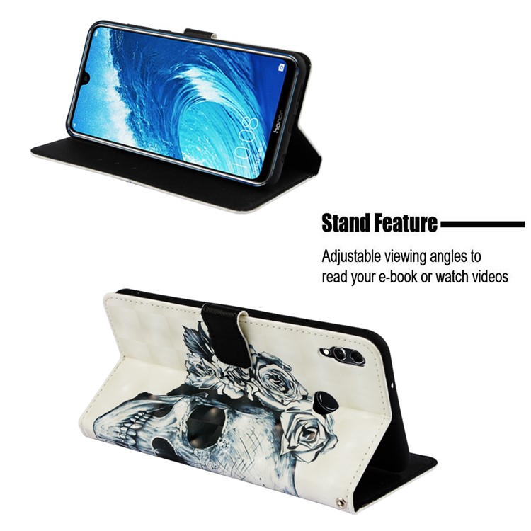 Light Spot Decor Pattern Printing Leather Wallet Phone Shell for Huawei Honor 8X Max - Flowered Skull-4