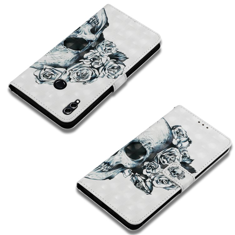 Light Spot Decor Pattern Printing Leather Wallet Phone Shell for Huawei Honor 8X Max - Flowered Skull-7