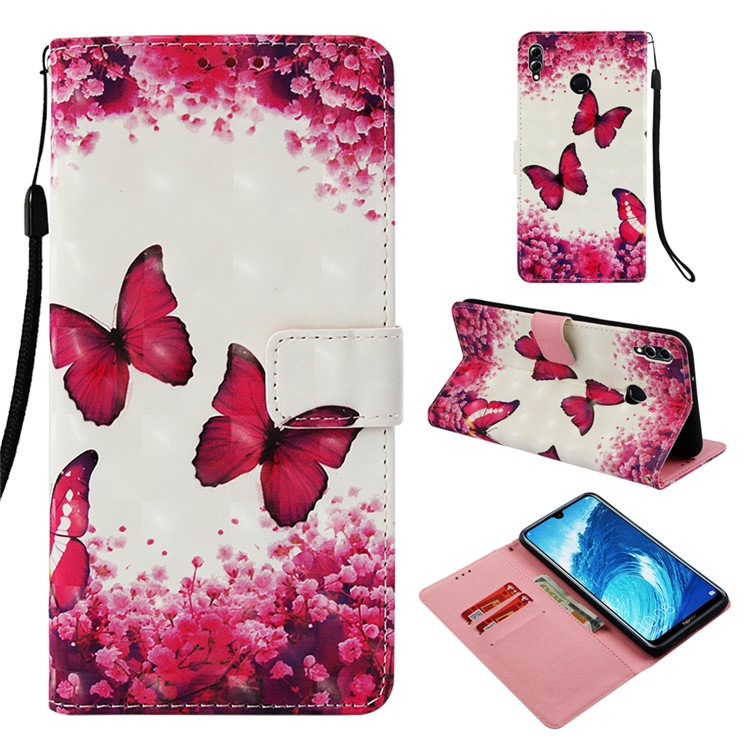 Light Spot Decor Pattern Printing Card Holder Leather Mobile Phone Cover for Huawei Honor 8X Max - Butterfly and Flower-1