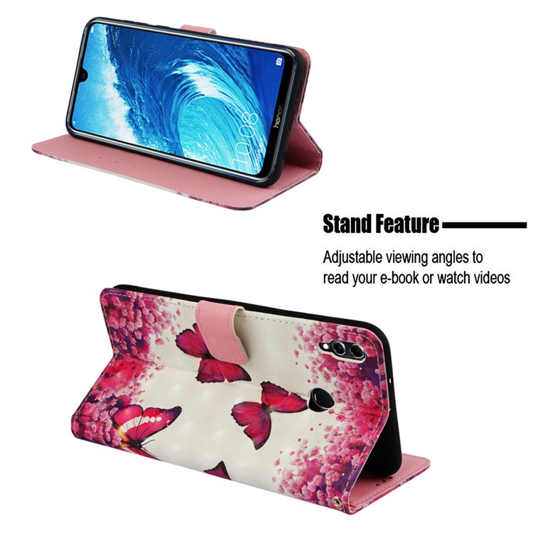 Light Spot Decor Pattern Printing Card Holder Leather Mobile Phone Cover for Huawei Honor 8X Max - Butterfly and Flower-4