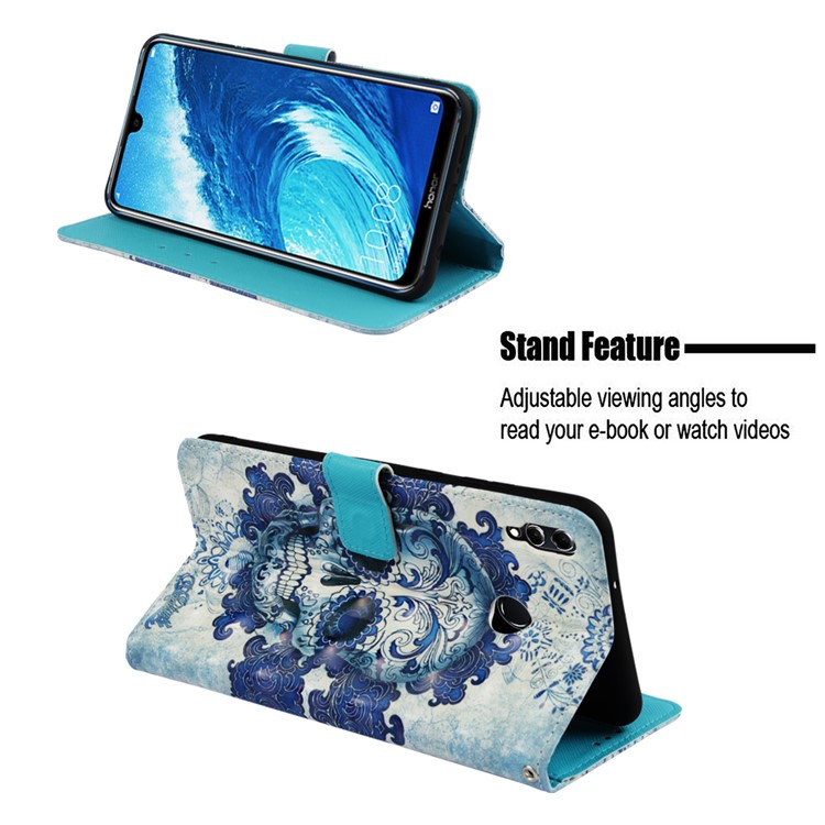 Light Spot Decor Pattern Printing PU Leather Mobile Phone Case Accessory for Huawei Honor 8X Max - Cool Skull-3