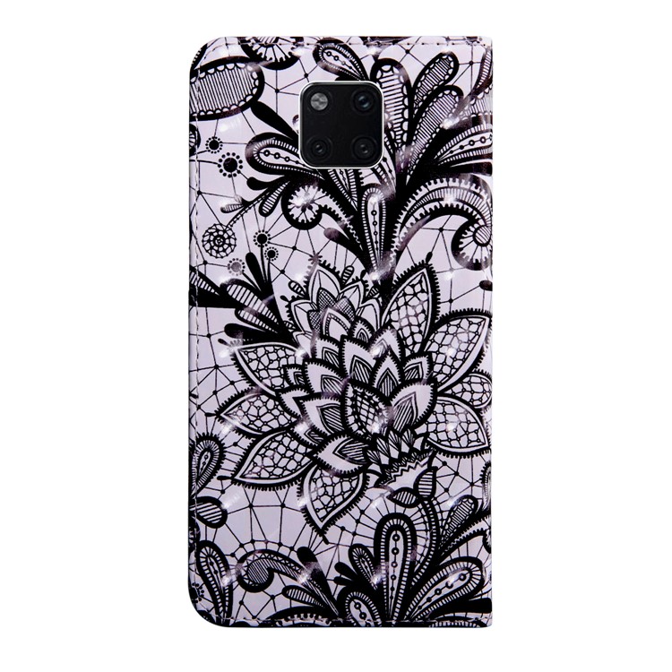 Pattern Printing Light Spot Decor Wallet Stand Leather Case for Huawei Mate 20 Pro - Black Flower-3