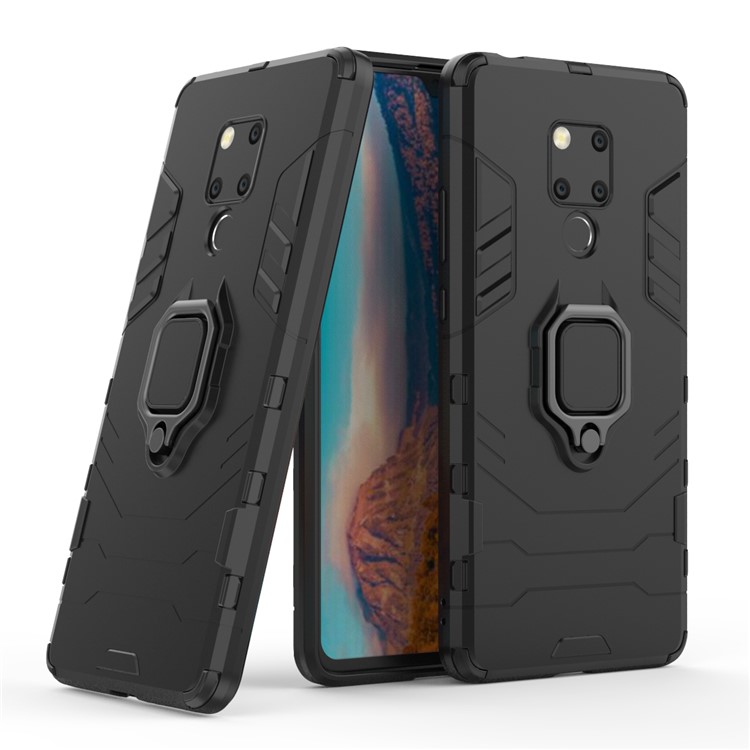 Anel de Dedo Kickstand PC + TPU Combo Celular Case Para Huawei Mate 20 X - Preto