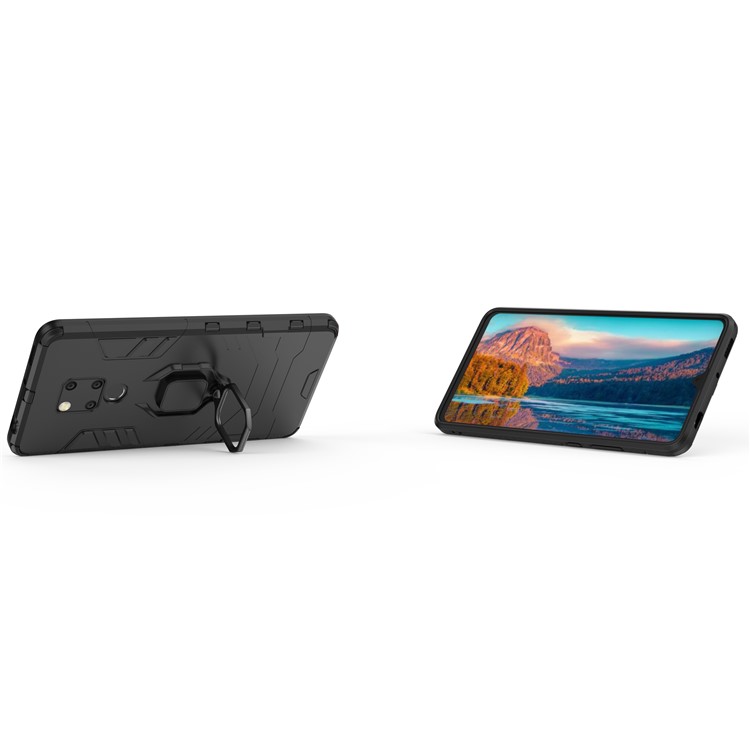 Anel de Dedo Kickstand PC + TPU Combo Celular Case Para Huawei Mate 20 X - Preto