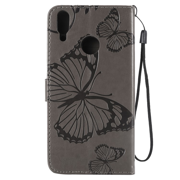 Imprint Butterfly Wallet Stand Leather Protection Case for Huawei Honor 8C - Grey-3