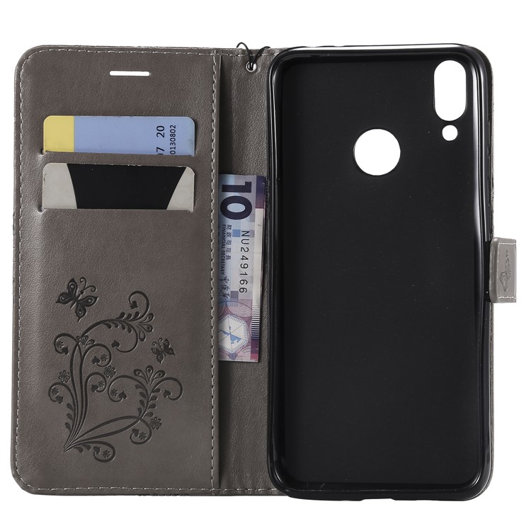 Imprint Butterfly Wallet Stand Leather Protection Case for Huawei Honor 8C - Grey-4