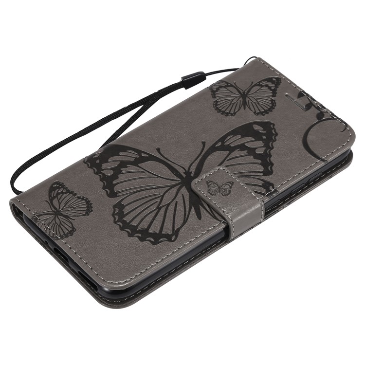 Imprint Butterfly Wallet Stand Leather Protection Case for Huawei Honor 8C - Grey-5