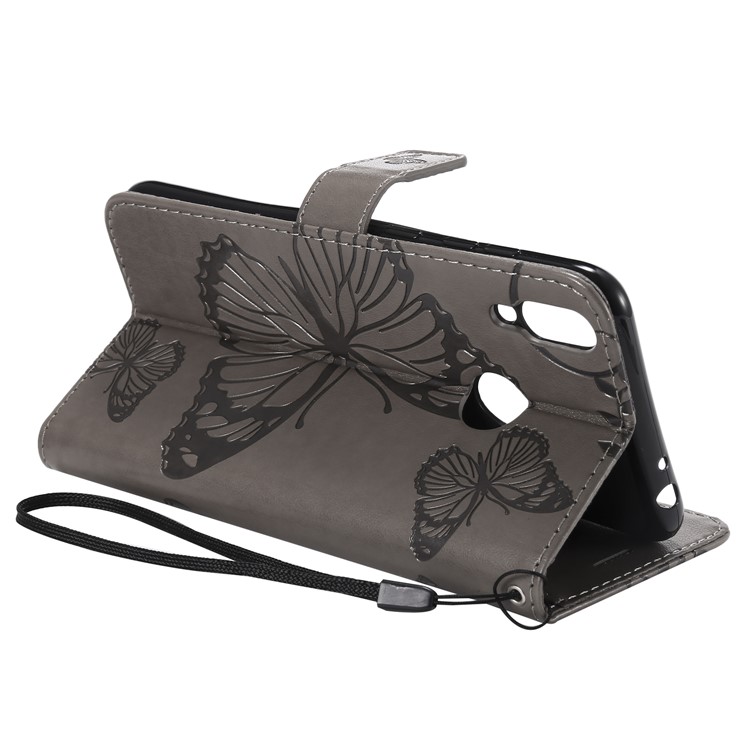 Imprint Butterfly Wallet Stand Leather Protection Case for Huawei Honor 8C - Grey-7