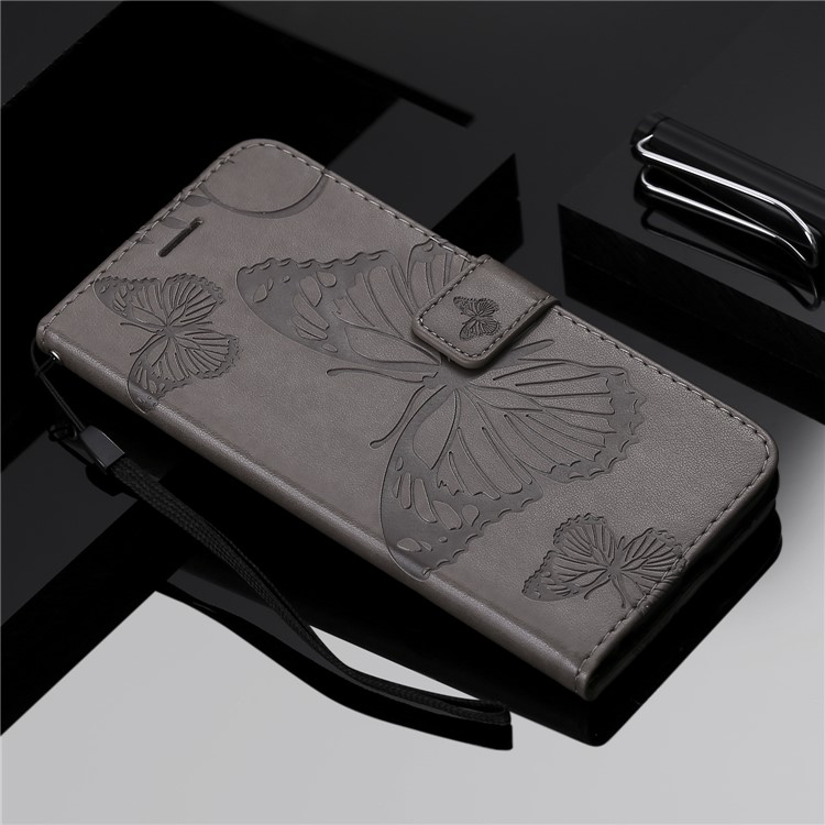 Imprint Butterfly Wallet Stand Leather Protection Case for Huawei Honor 8C - Grey-9