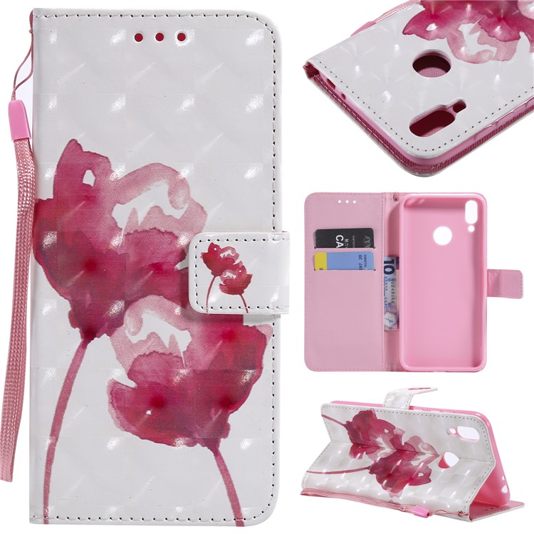 Pattern Printing PU Leather Flip Case for Huawei Honor 8C - Red Flowers-1