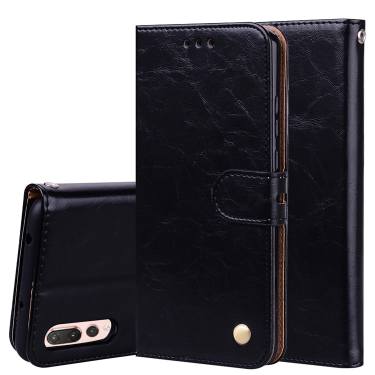 HAT PRINCE Oil Wax PU Leather Wallet Phone Case for Huawei P20 Pro - Black-1