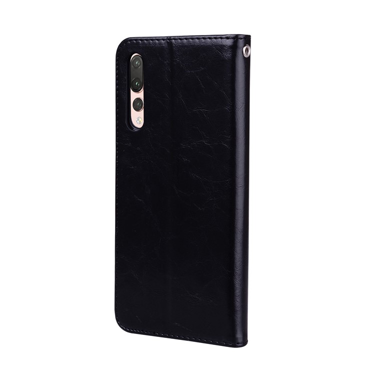 HAT PRINCE Oil Wax PU Leather Wallet Phone Case for Huawei P20 Pro - Black-3