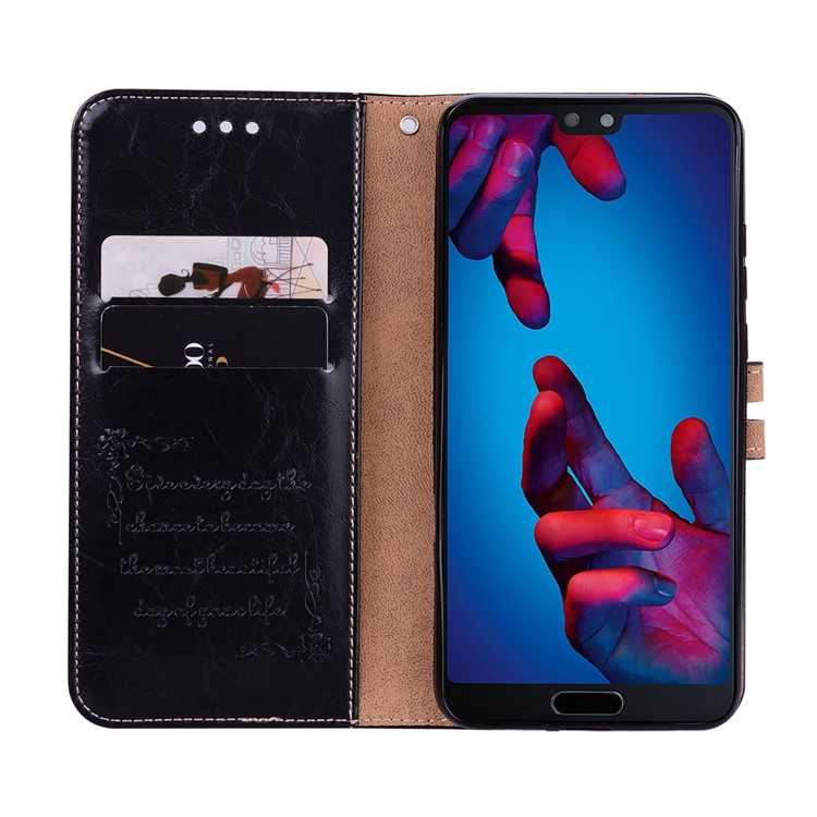 HAT PRINCE Oil Wax PU Leather Wallet Phone Case for Huawei P20 Pro - Black-5