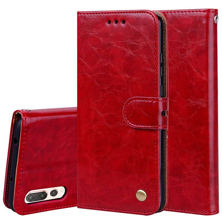HAT PRINCE Oil Wax PU Leather Stand Protective Cover for Huawei P20 Pro - Red-1