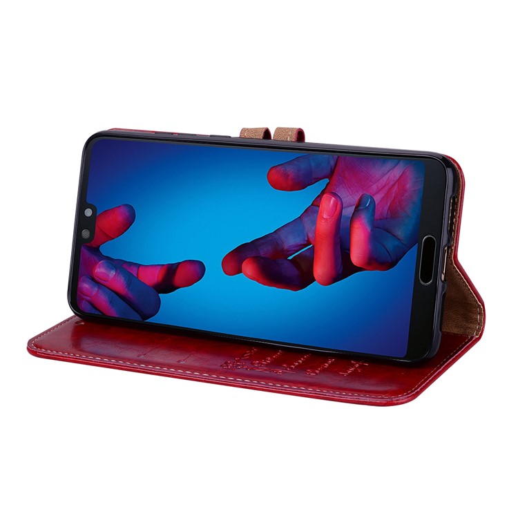 HAT PRINCE Oil Wax PU Leather Stand Protective Cover for Huawei P20 Pro - Red-4