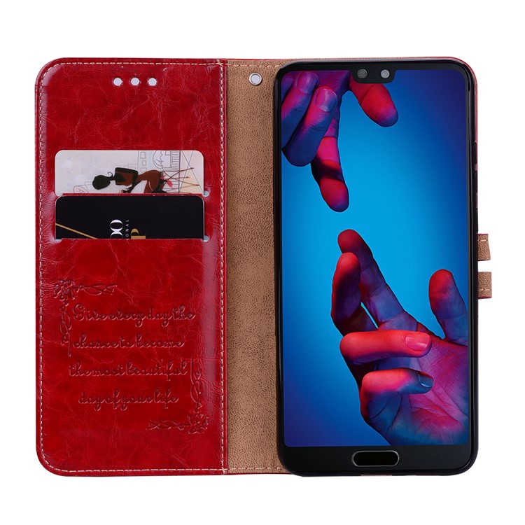 HAT PRINCE Oil Wax PU Leather Stand Protective Cover for Huawei P20 Pro - Red-5
