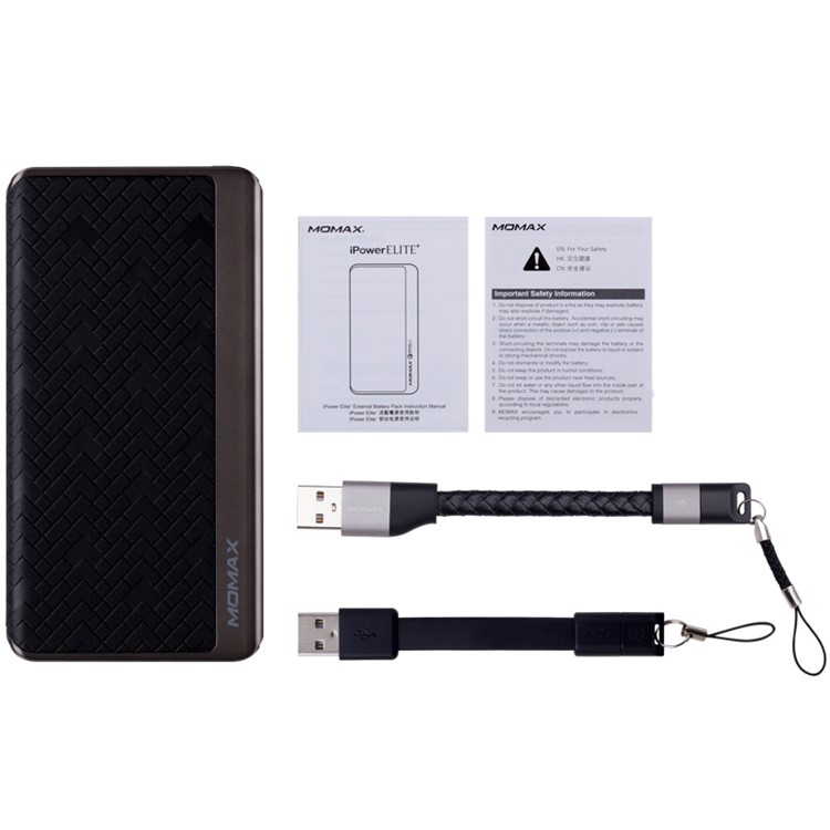 MOMAX MFI Certified iPower Elite+ 2.4A 8000mAh Backup Power Bank Cowhide Leather Skin - Black-5