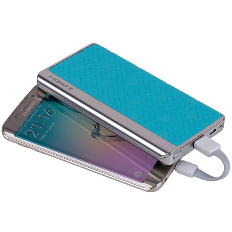 MOMAX MFI Certified iPower Elite+ 2.4A 8000mAh Power Pack Charger Cowhide Leather Skin - Blue-10