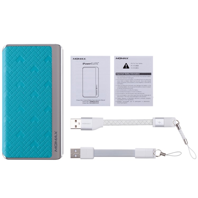 MOMAX MFI Certified iPower Elite+ 2.4A 8000mAh Power Pack Charger Cowhide Leather Skin - Blue-5