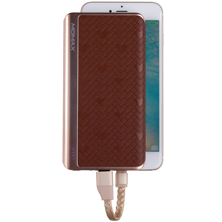 MOMAX MFI Certified iPower Elite+ 2.4A 8000mAh Power Bank Battery Charger Cowhide Leather Skin - Brown-12