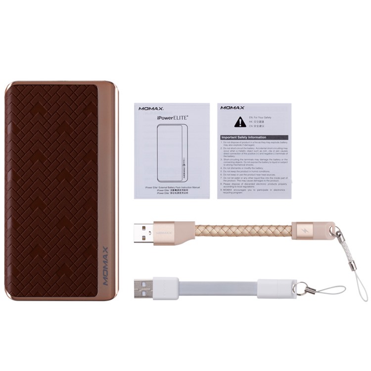 MOMAX MFI Certified iPower Elite+ 2.4A 8000mAh Power Bank Battery Charger Cowhide Leather Skin - Brown-5