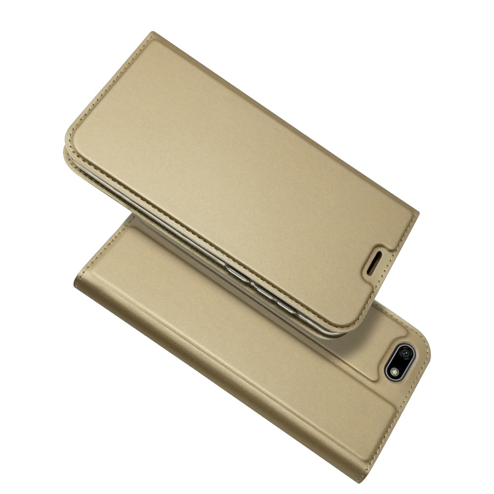 Auto-absorbed Stand Leather Card Holder Mobile Casing for Huawei Y5 (2018) / Y5 Prime (2018) / Honor 7s / Play 7 - Gold-1
