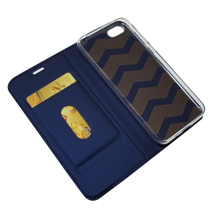 Auto-absorbed Stand Leather Card Holder Protective Shell for Huawei Y5 (2018) / Y5 Prime (2018) / Honor 7s / Play 7 - Dark Blue-5