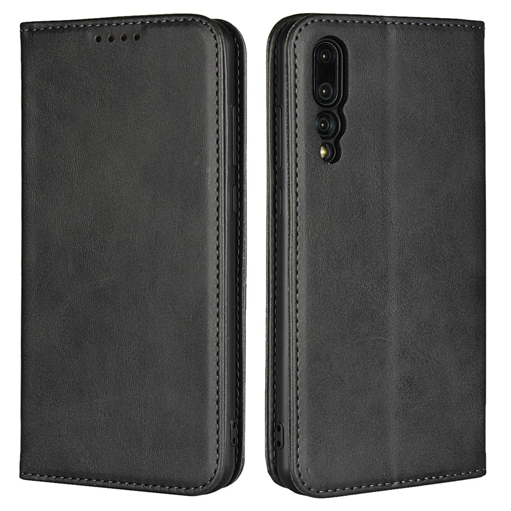 Couvercle de Téléphone Mobile de Portefeuille en Cuir en Cuir Automatique Pour Huawei P20 Pro Strong Magnet Case - le Noir