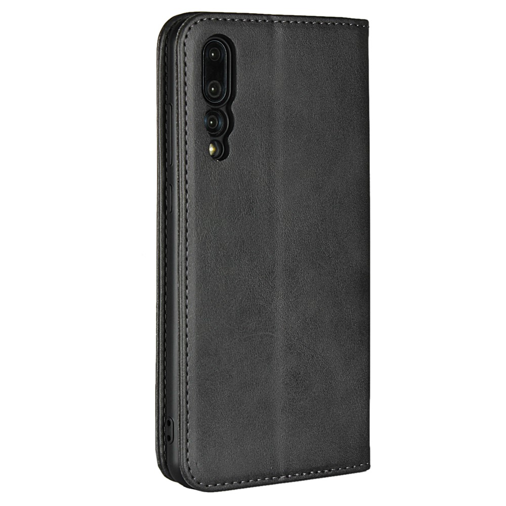 Couvercle de Téléphone Mobile de Portefeuille en Cuir en Cuir Automatique Pour Huawei P20 Pro Strong Magnet Case - le Noir