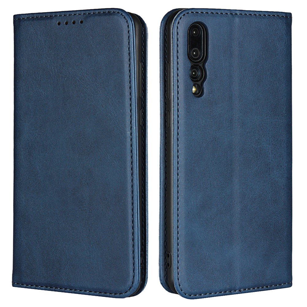 Couvercle de Téléphone Mobile de Portefeuille en Cuir en Cuir Automatique Pour Huawei P20 Pro Strong Magnet Case - Bleu