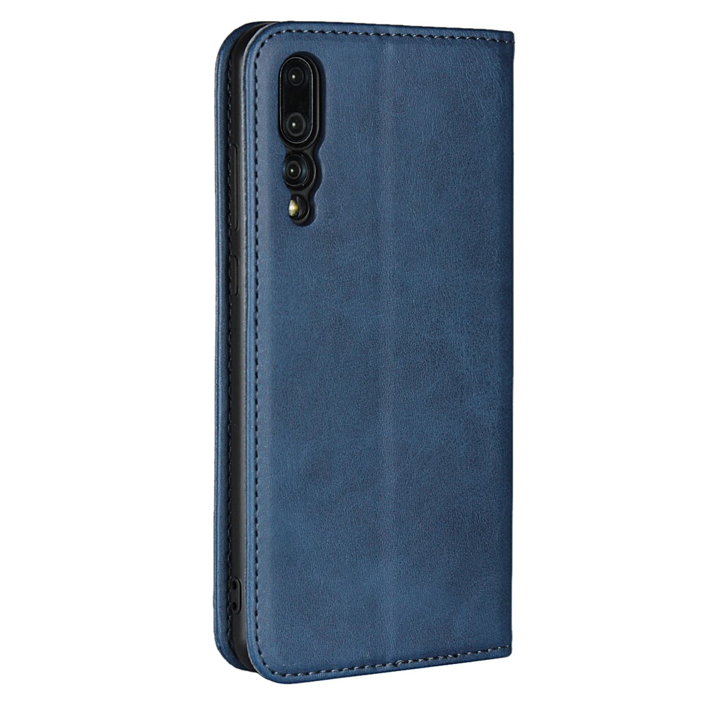 Couvercle de Téléphone Mobile de Portefeuille en Cuir en Cuir Automatique Pour Huawei P20 Pro Strong Magnet Case - Bleu