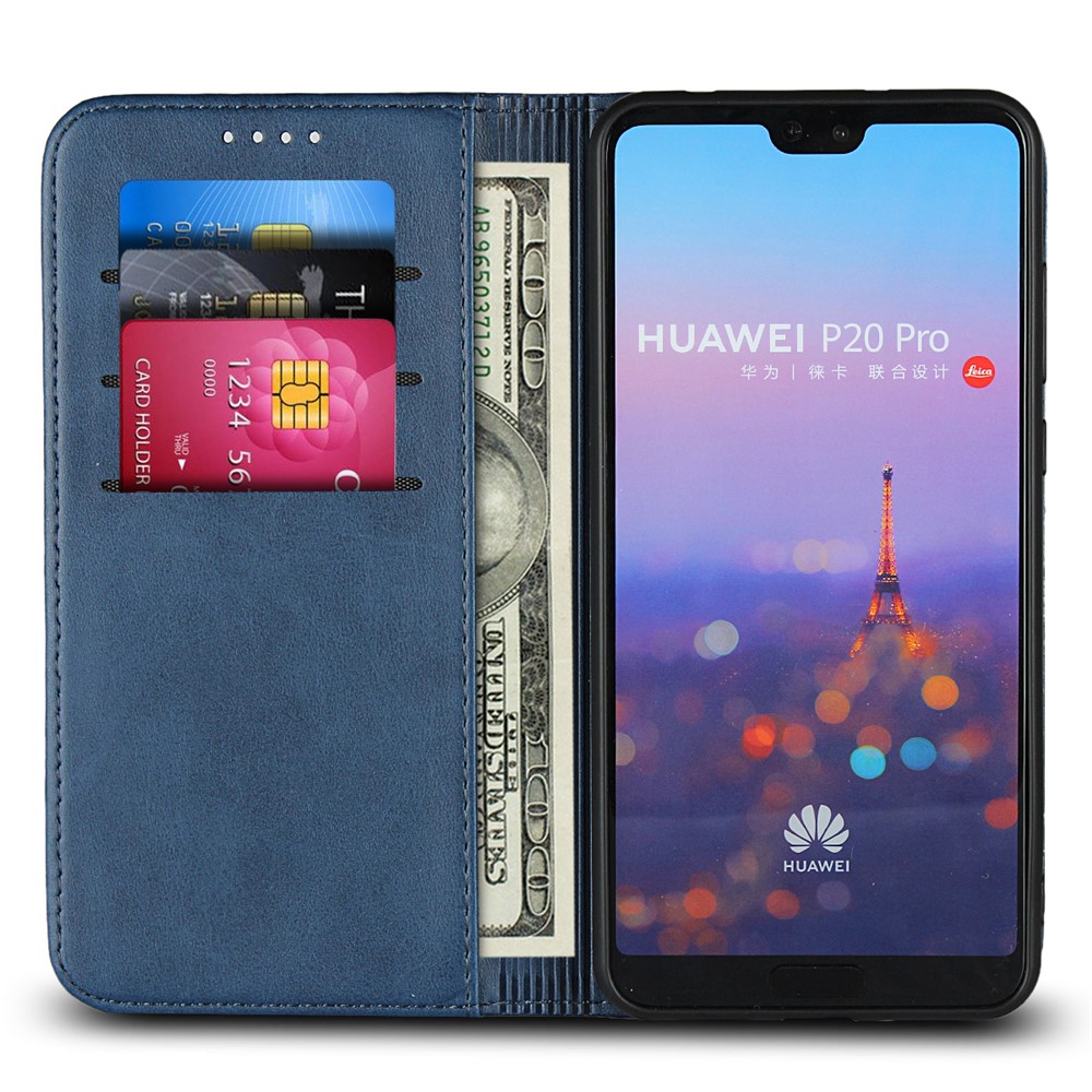 Auto-absorbiertes Leder-brieftaschen-mobiltelefonabdeckung Für Huawei P20 Pro Strong Magnet Phone Case - Blau