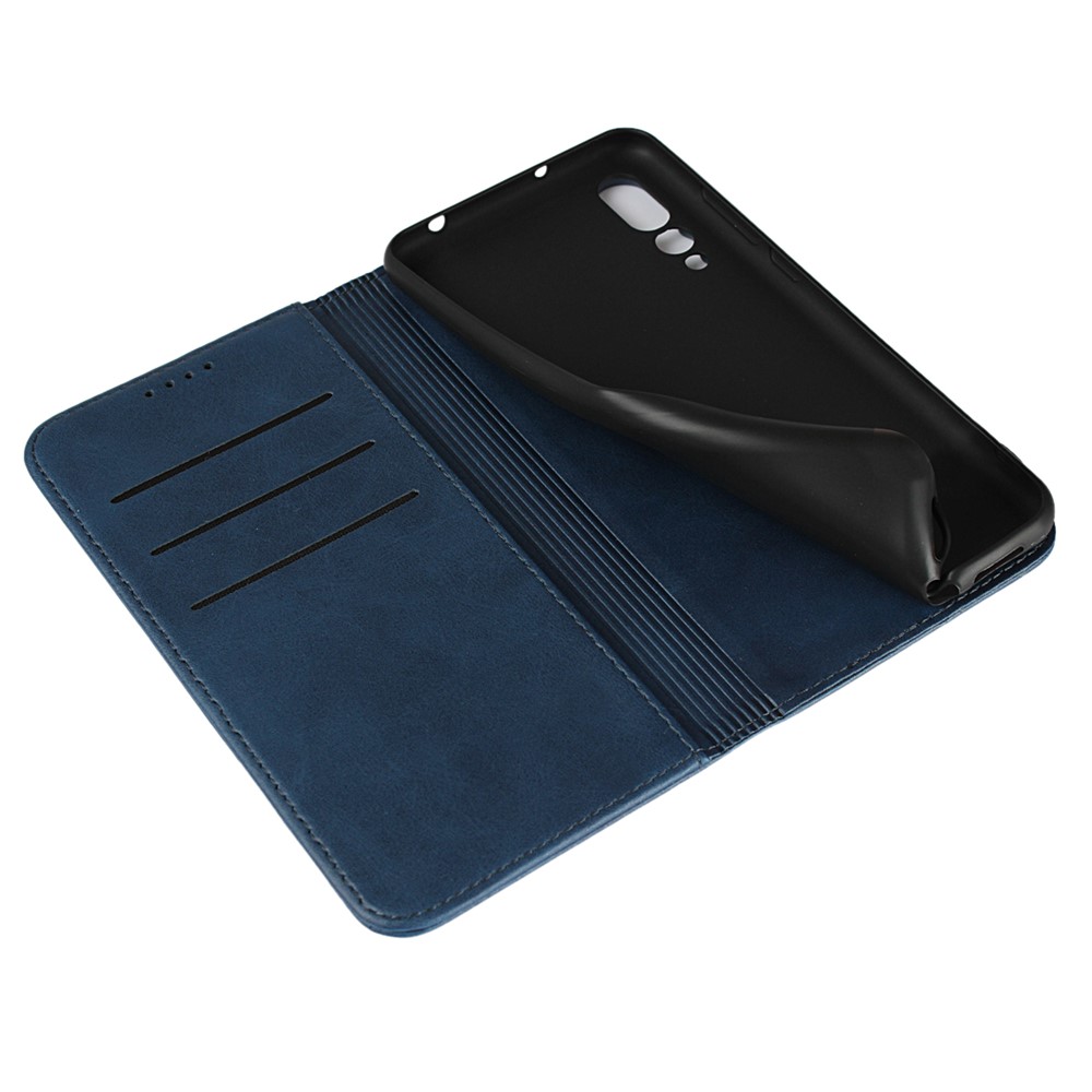 Couvercle de Téléphone Mobile de Portefeuille en Cuir en Cuir Automatique Pour Huawei P20 Pro Strong Magnet Case - Bleu