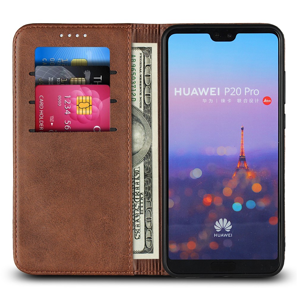 Capa de Celular de Carteira de Couro Absorvida Automaticamente Para Huawei P20 Pro Forte Capa de Telefone Ímã - Café-5