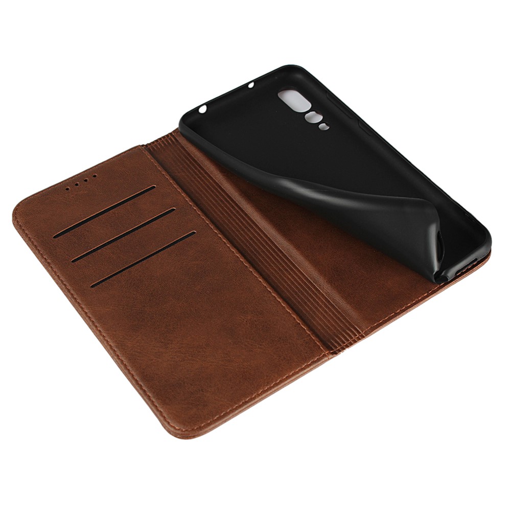 Capa de Celular de Carteira de Couro Absorvida Automaticamente Para Huawei P20 Pro Forte Capa de Telefone Ímã - Café-7